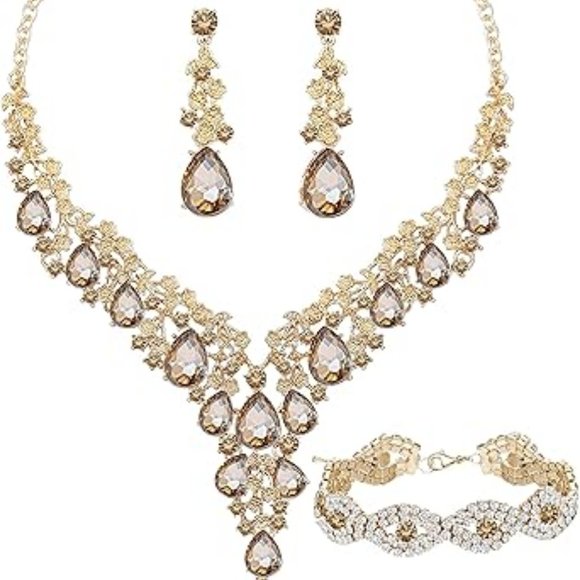 Wedding Bridal Bridesmaid Austrian Crystal Rhinestone Wedding Necklace Set - Picture 1 of 7